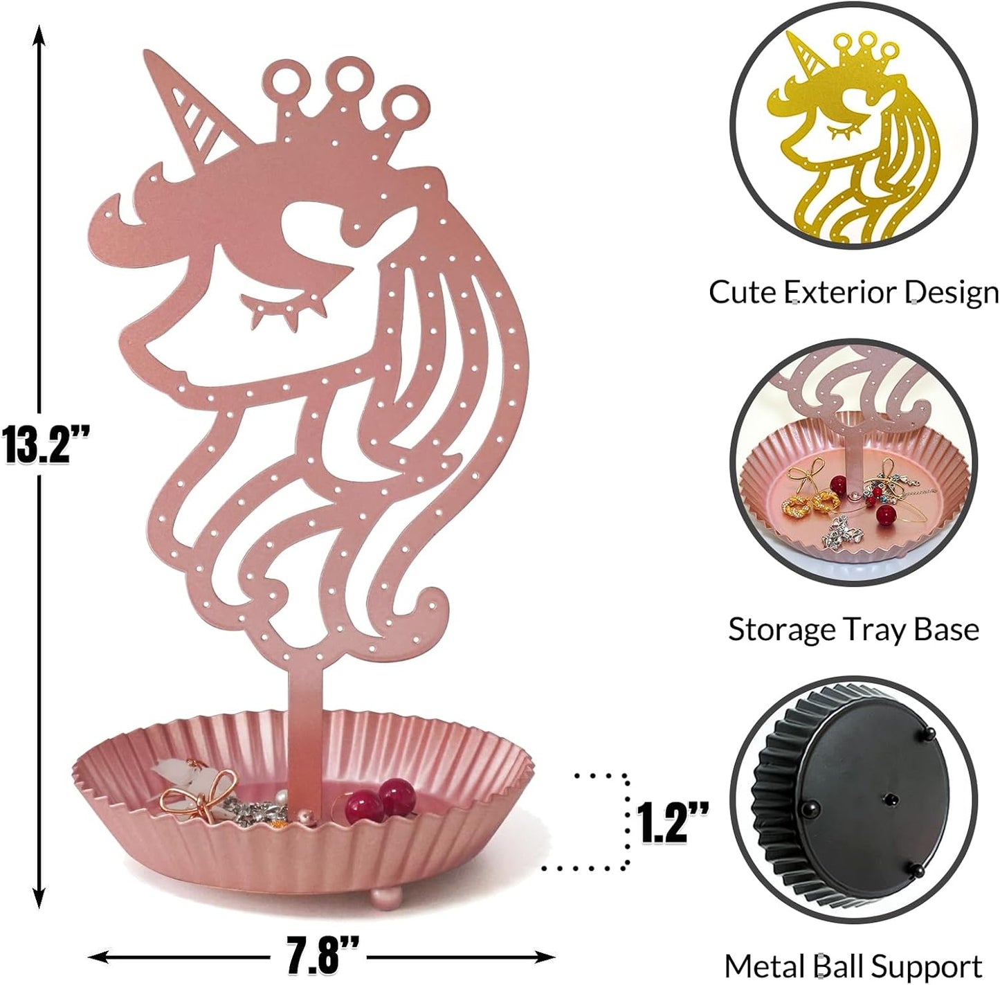 Organiz. aretes unicornio 81 agujeros soporte metal rosa