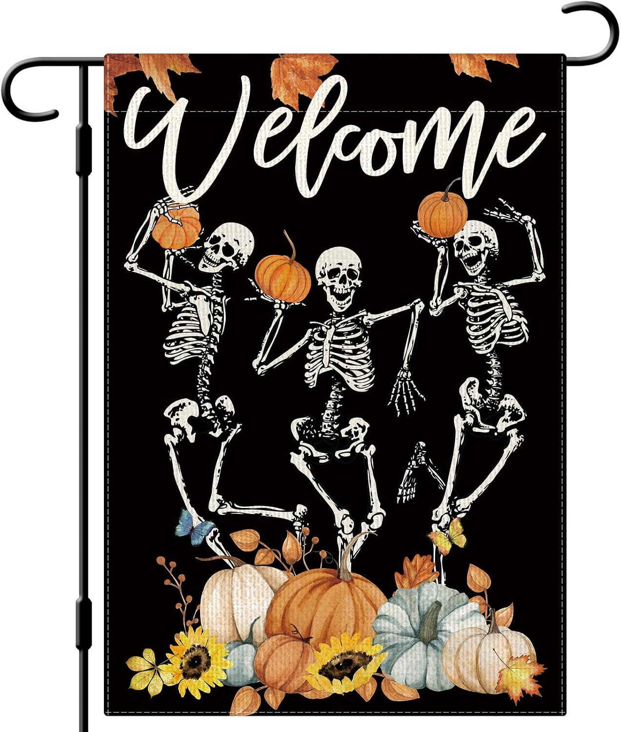 Bandera jardín esqueleto calabaza 12x18" doble cara
