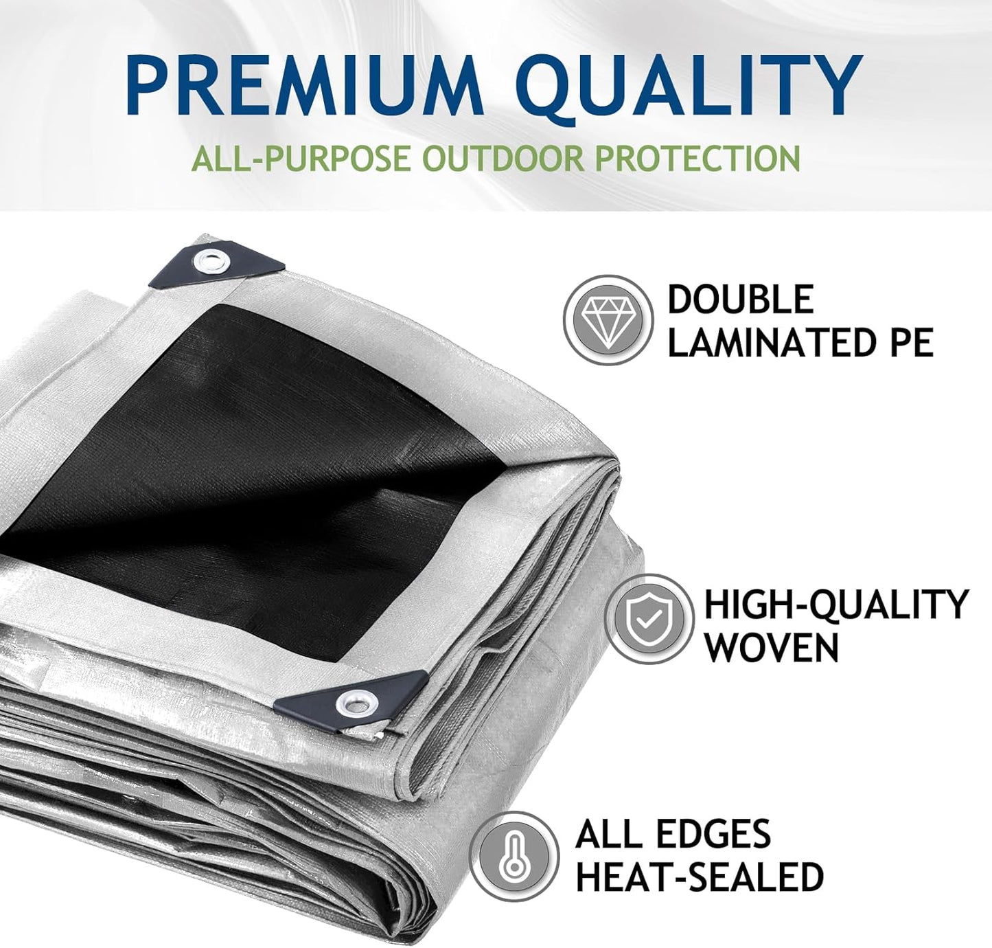 Lona impermeable 10x12ft plateada con ojales metal reforzado