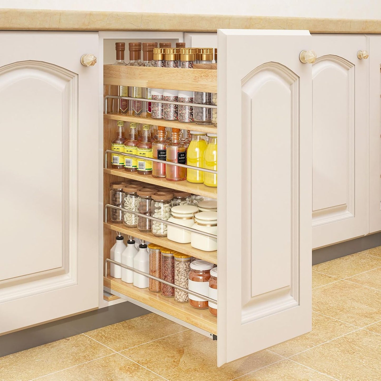 Organiz. especias extraíble madera cocina 5x21.9x25.2pulg