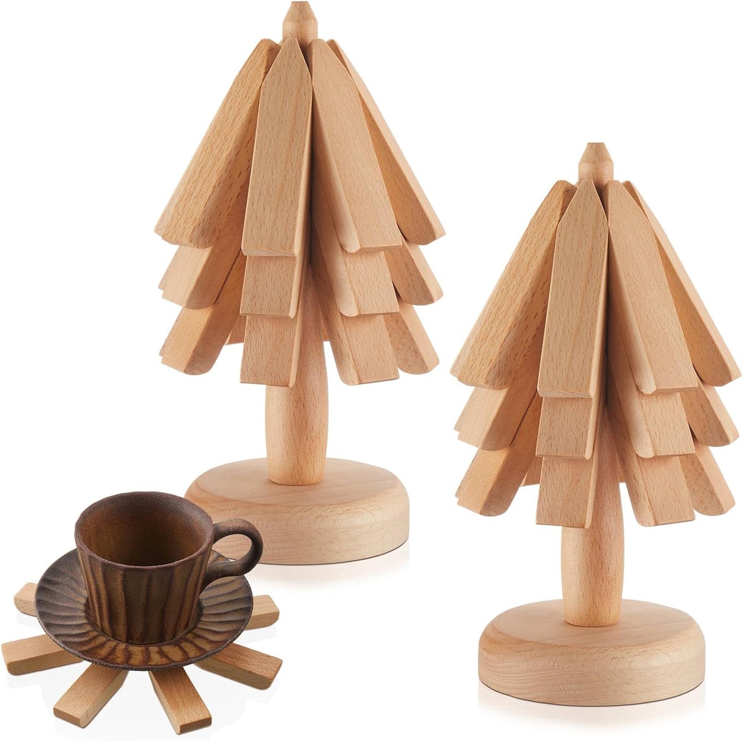 Set 2 Salvamanteles Madera Forma Árbol 6 Pzas Plegables