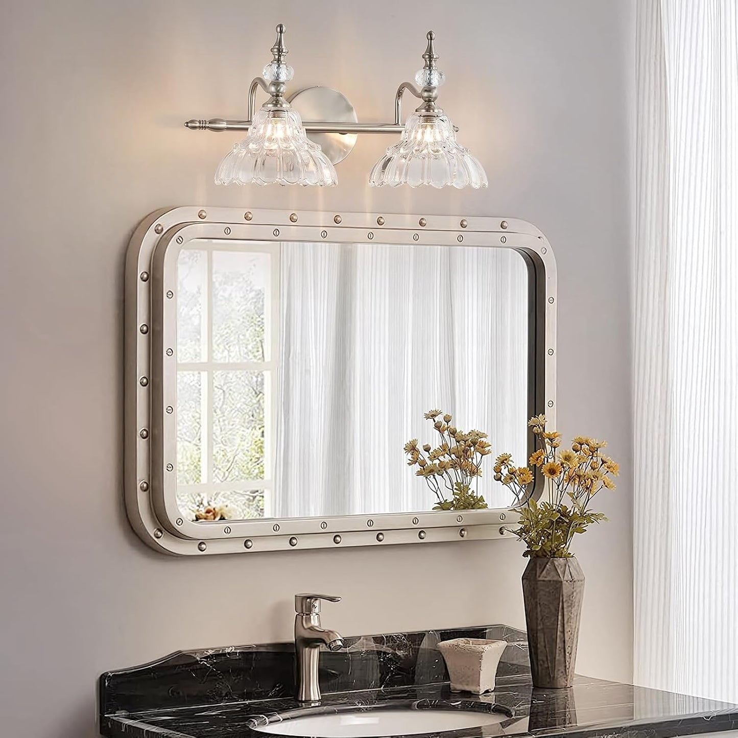 Lámpara baño 2 luces níquel cepillado moderna para