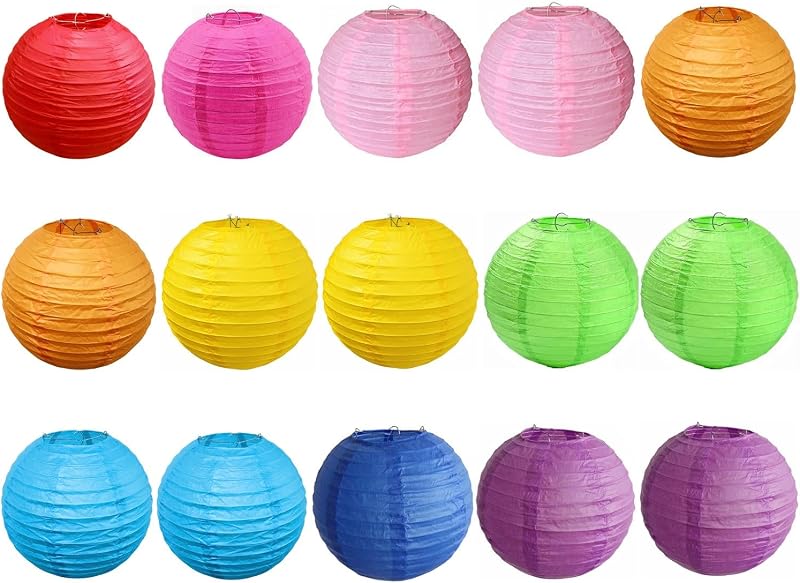 15 Pzas Linternas Papel Multicolor Colgantes 30cm