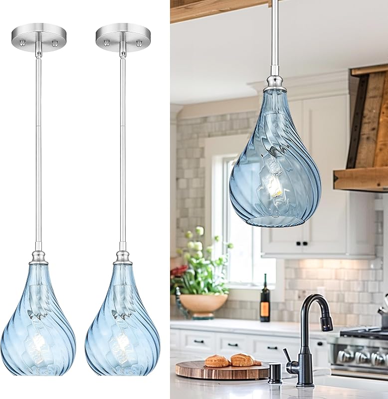2 Luces colgantes cocina isla 6pulg vidrio rayado dorado