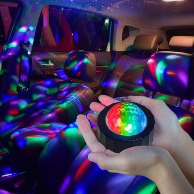 Bola discoteca coche con luz multicolor activada por sonido negra