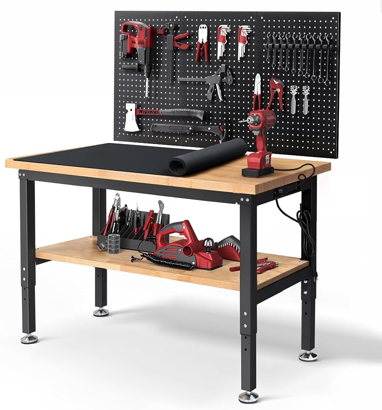 Mesa trabajo 48pulg garaje ajustable madera goma con