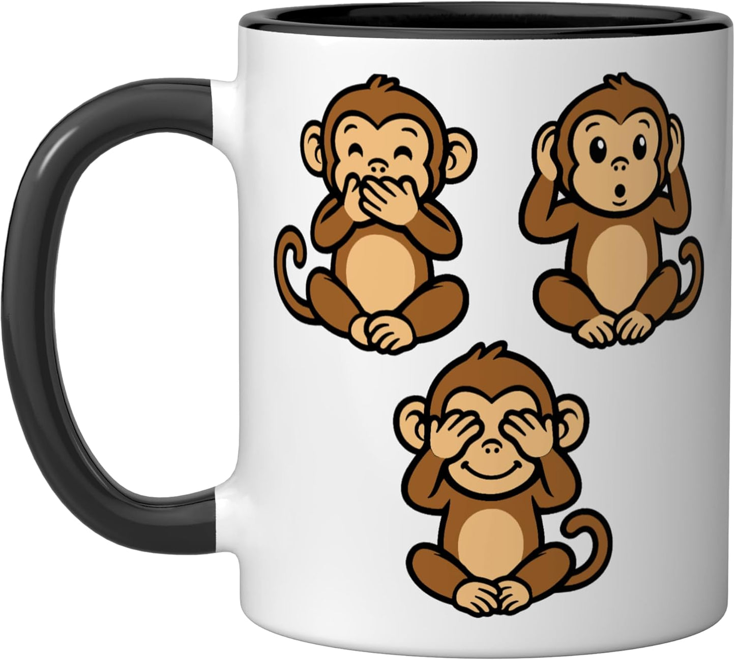 Taza Cerámica Chibi 3 Monos Sabios Negro/Blanco