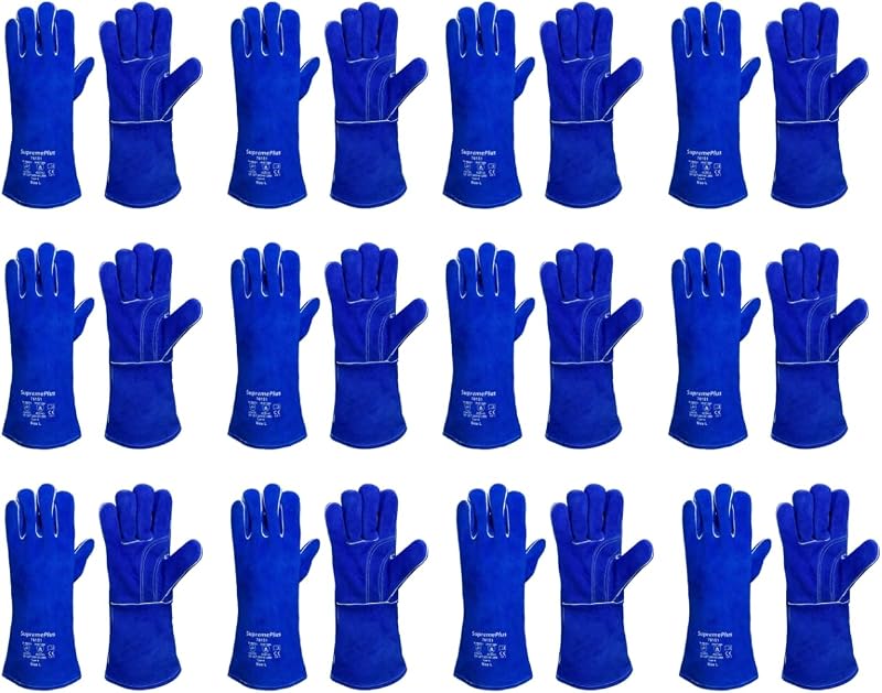 Guantes soldadura piel vaca azules resistente calor
