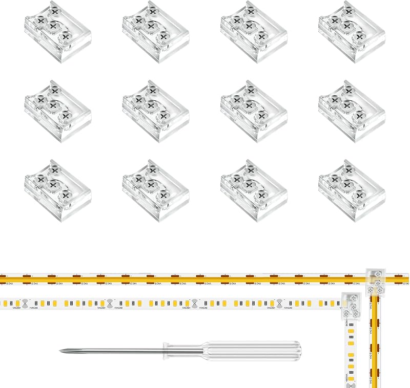 12 Conectores T y L LED 8mm sin soldadura transparentes