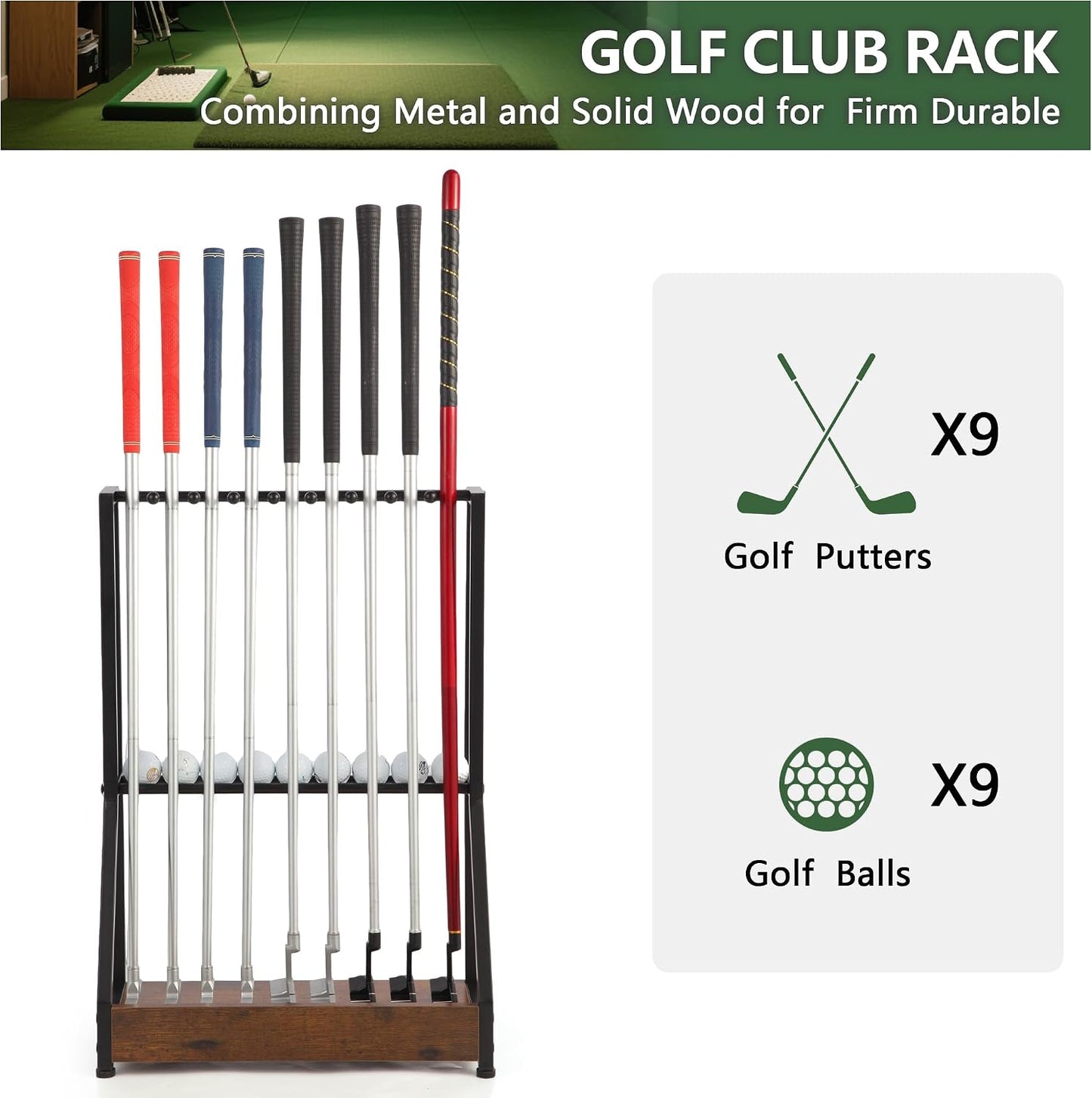 Soporte palos golf 9 pzas madera y hierro