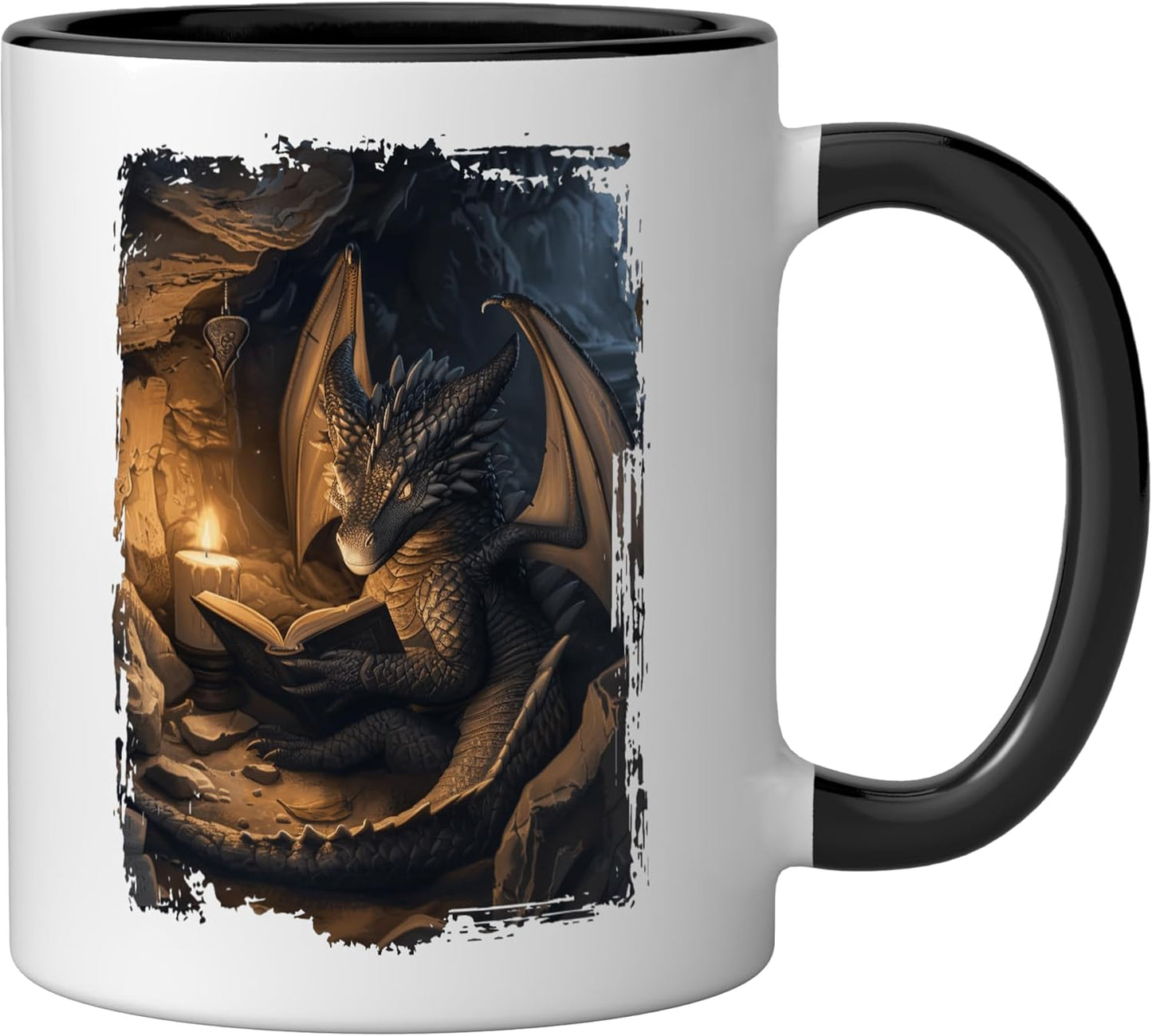 Taza Cerámica Dragon Negro/Blanco