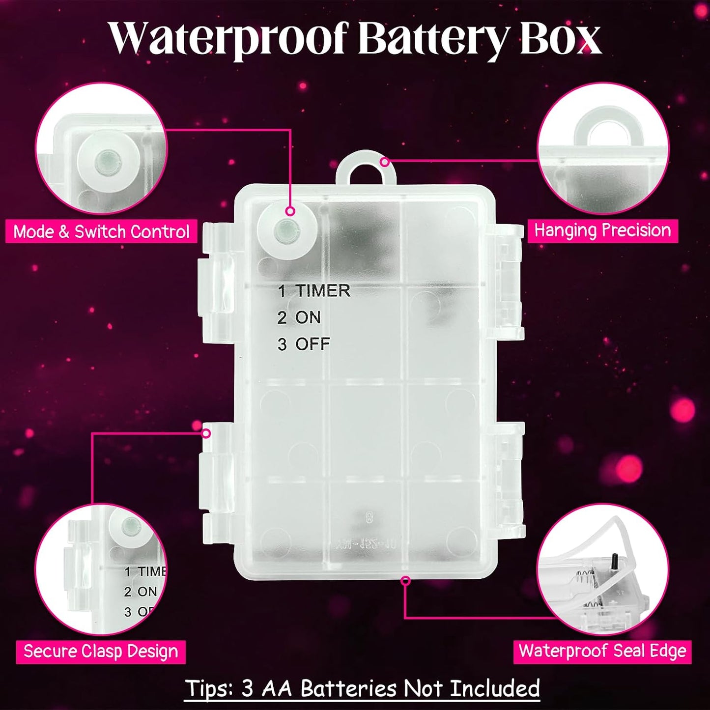 Guirnalda luces rosadas 9.8ft 30 LED impermeables con temporizador