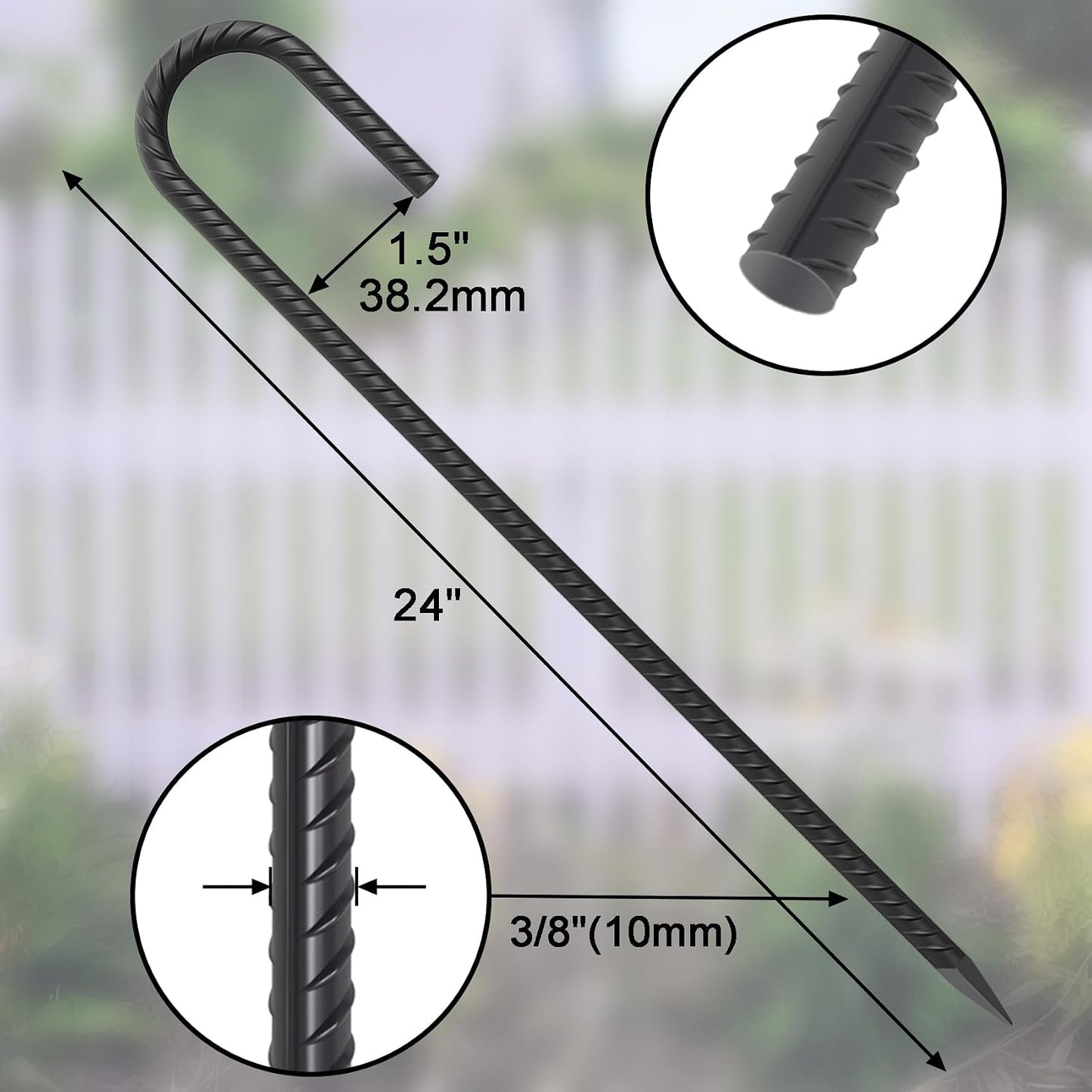 24 Estacas Metal 24" 3/8" Gancho J Servicio Pesado