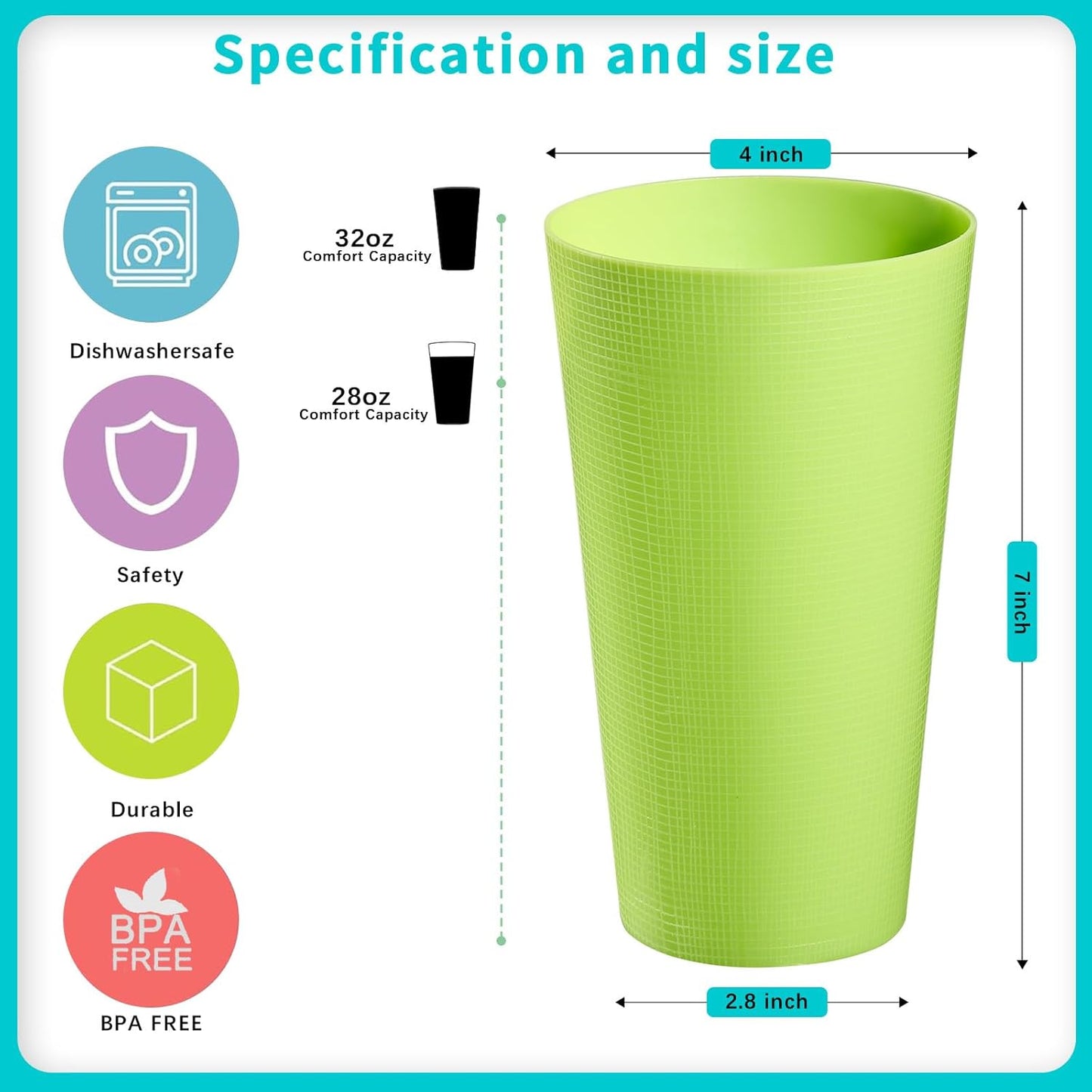 Set 8 vasos plástico 35oz reutilizables multicolor sin BPA