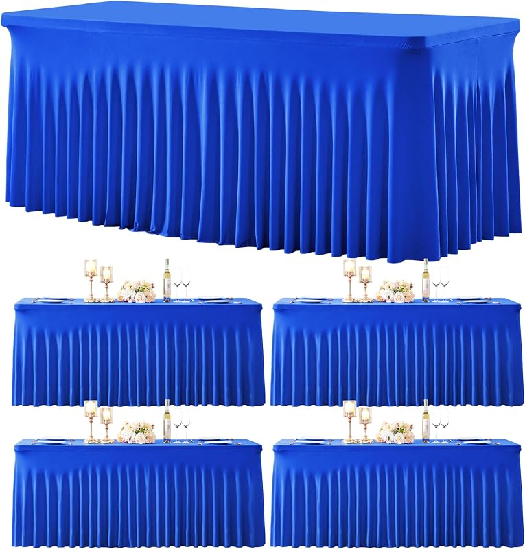 4 Pzas Tablecloth Elástico Rectangular 6ft Azul