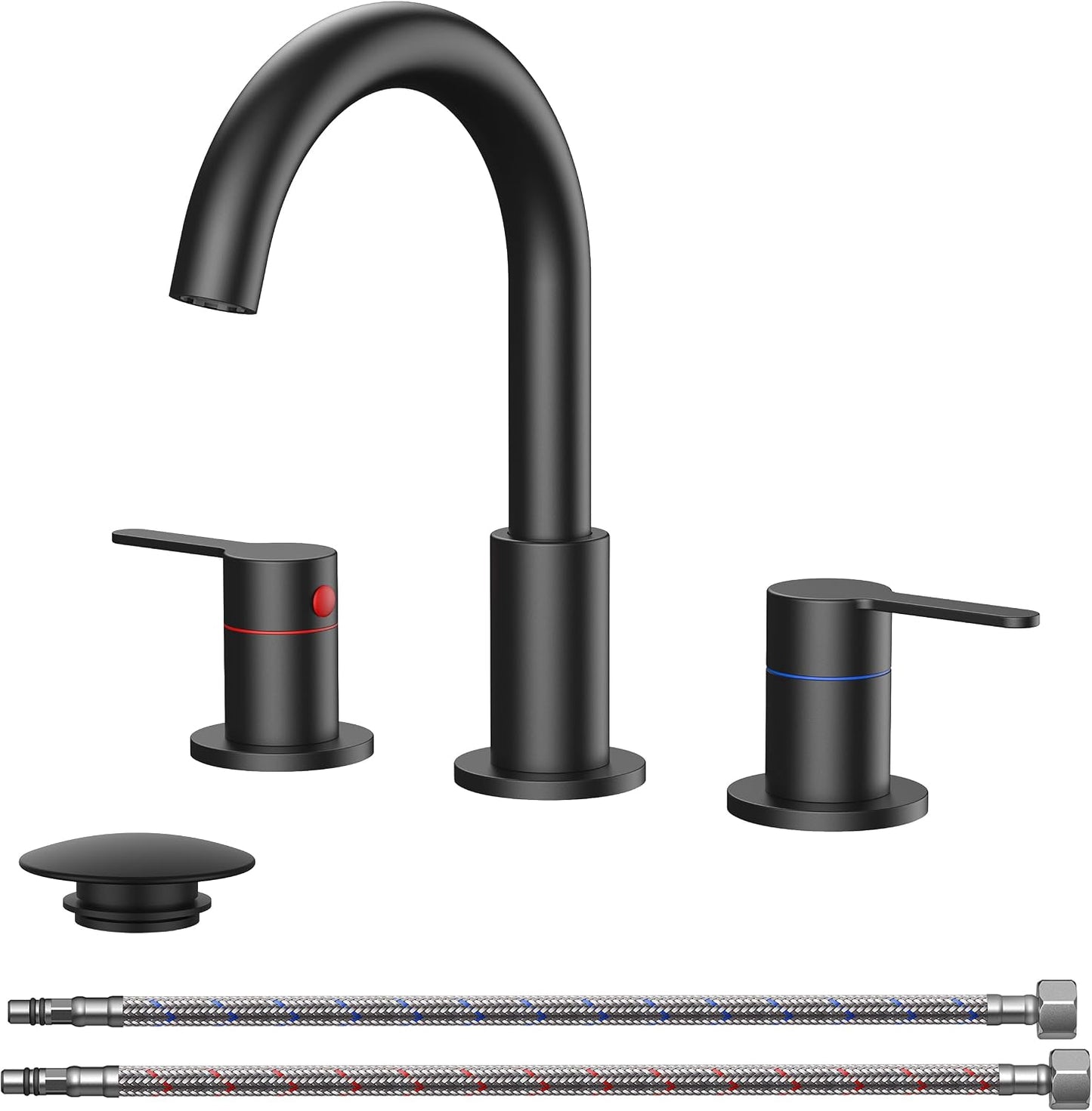 Grifo baño 8pulg 3 agujeros aireador 2 asas 360° mate negro