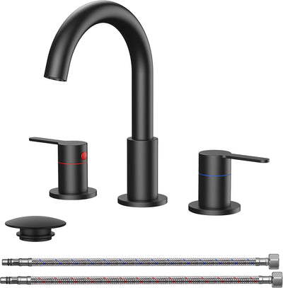 Grifo baño 8pulg 3 agujeros aireador 2 asas 360° mate negro