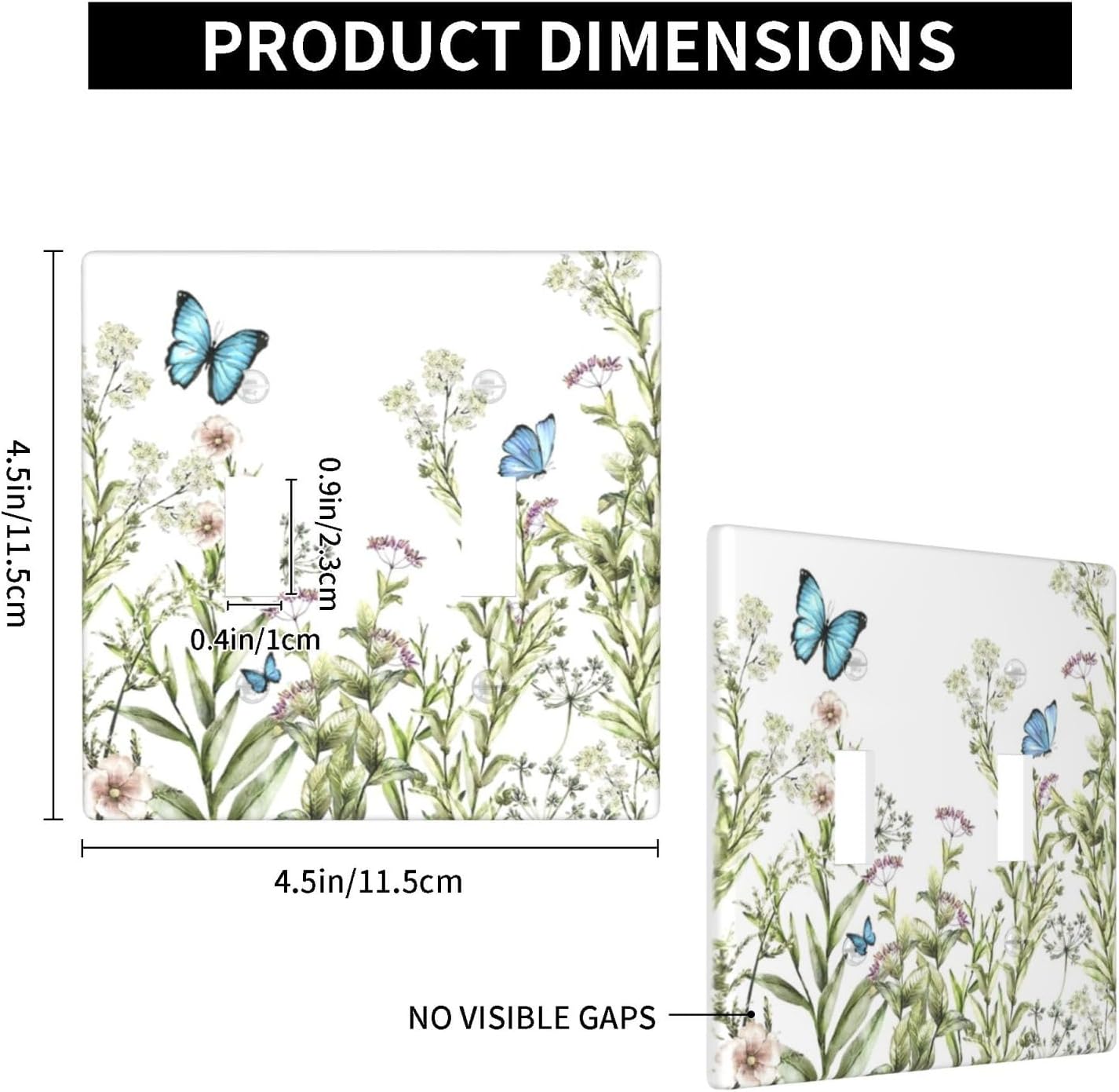 Placa interruptor doble con flores y mariposas