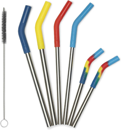 Set 6 Pajas Acero Inox Reciclado Silicona Alimenticio Cepillo