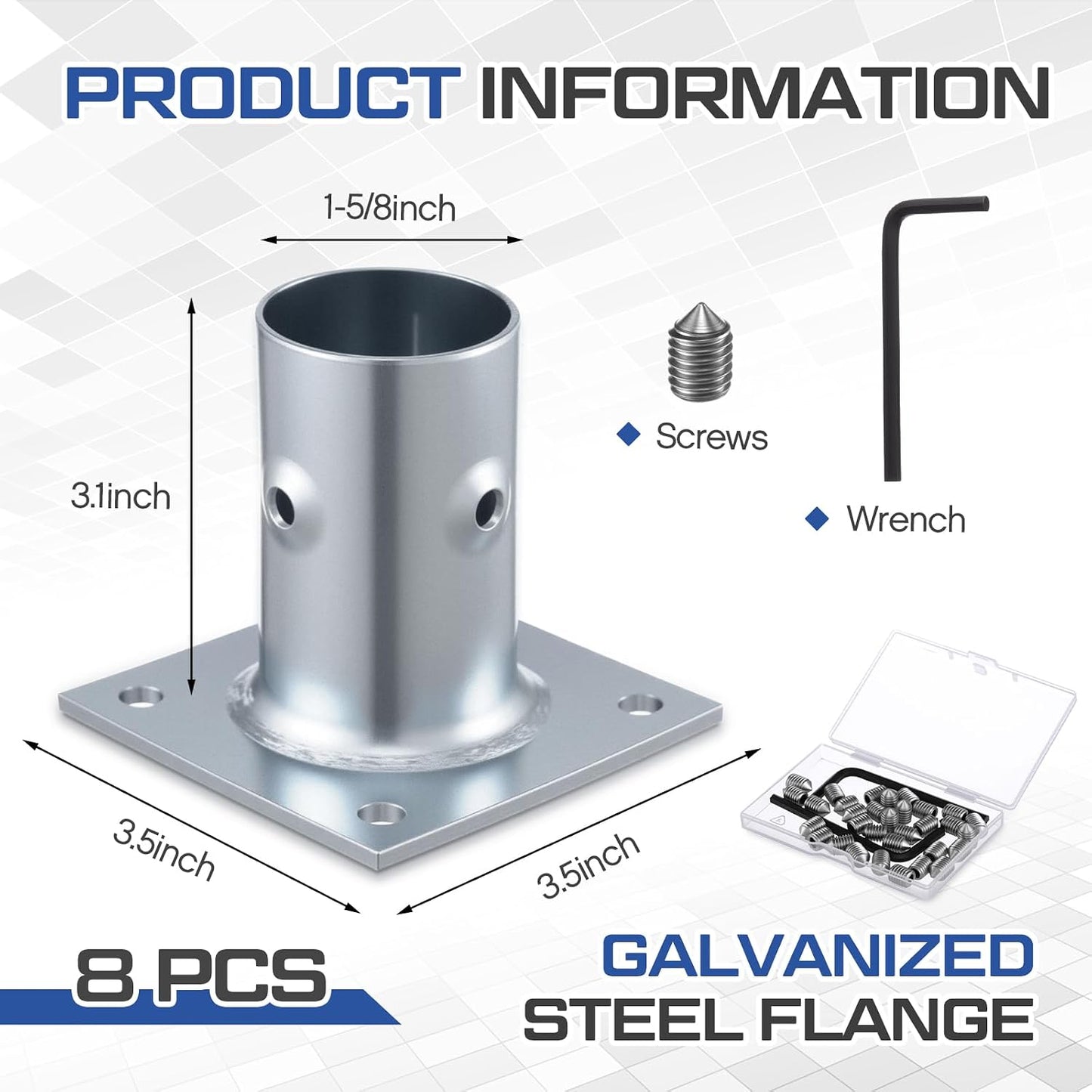 8 Bridas Acero Galvanizado Base Oblonga para Tubos 1-5/8