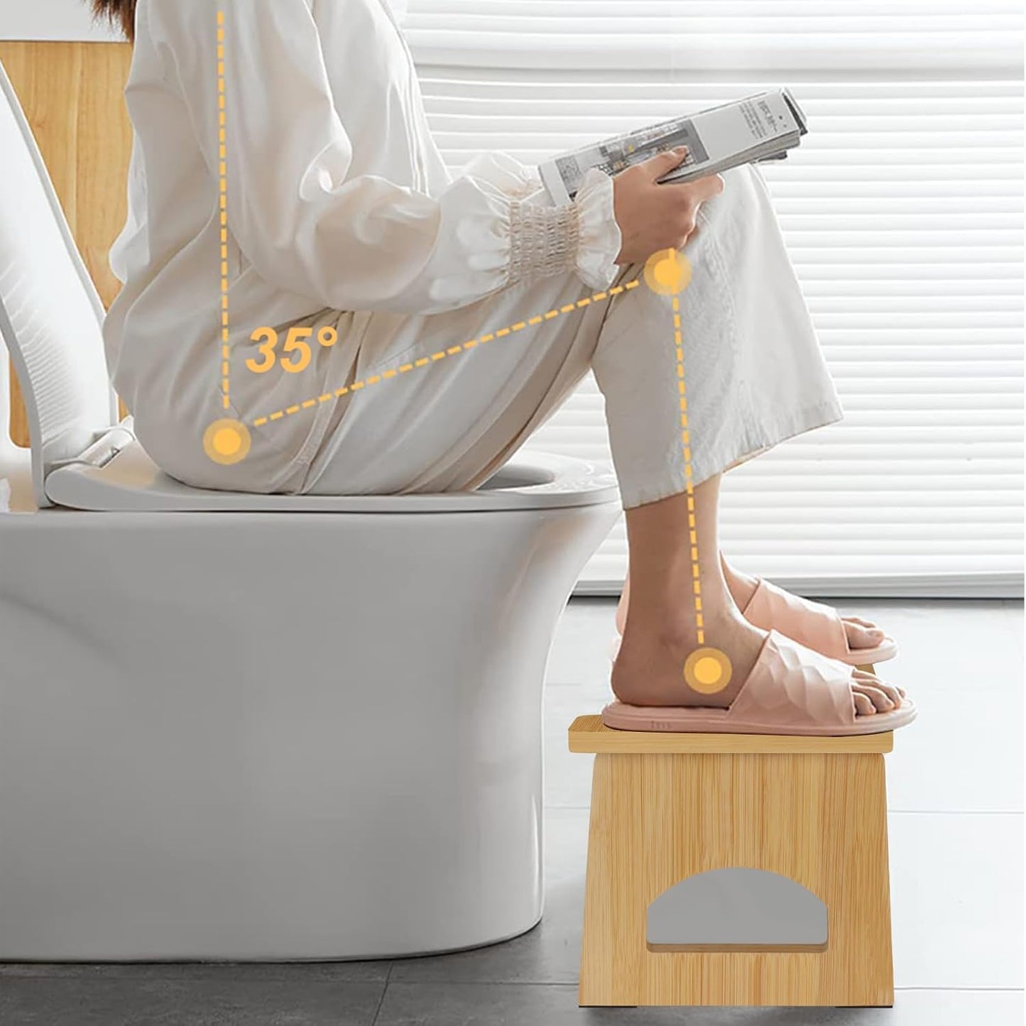 Taburete plegable baño bambú 7pulg set 2 con tira antiderrap