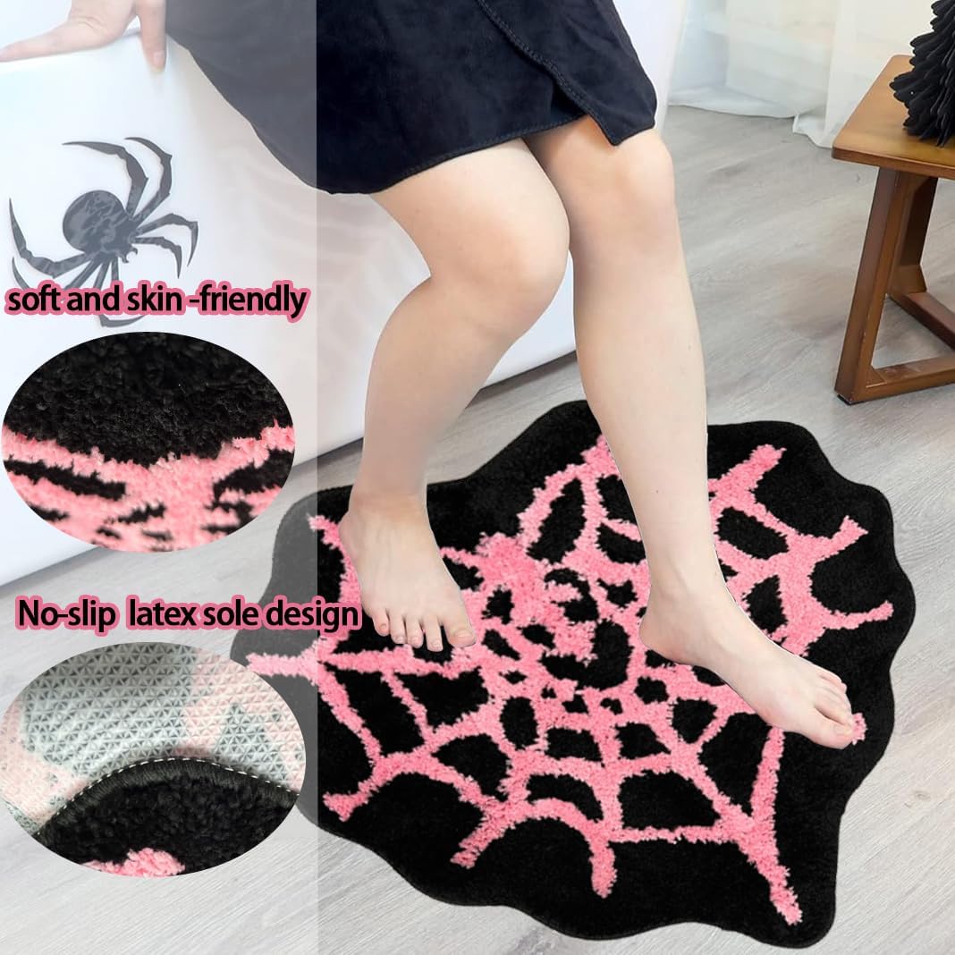 Tapete baño tela araña 24x24pulg antideslizante lavable color rosa