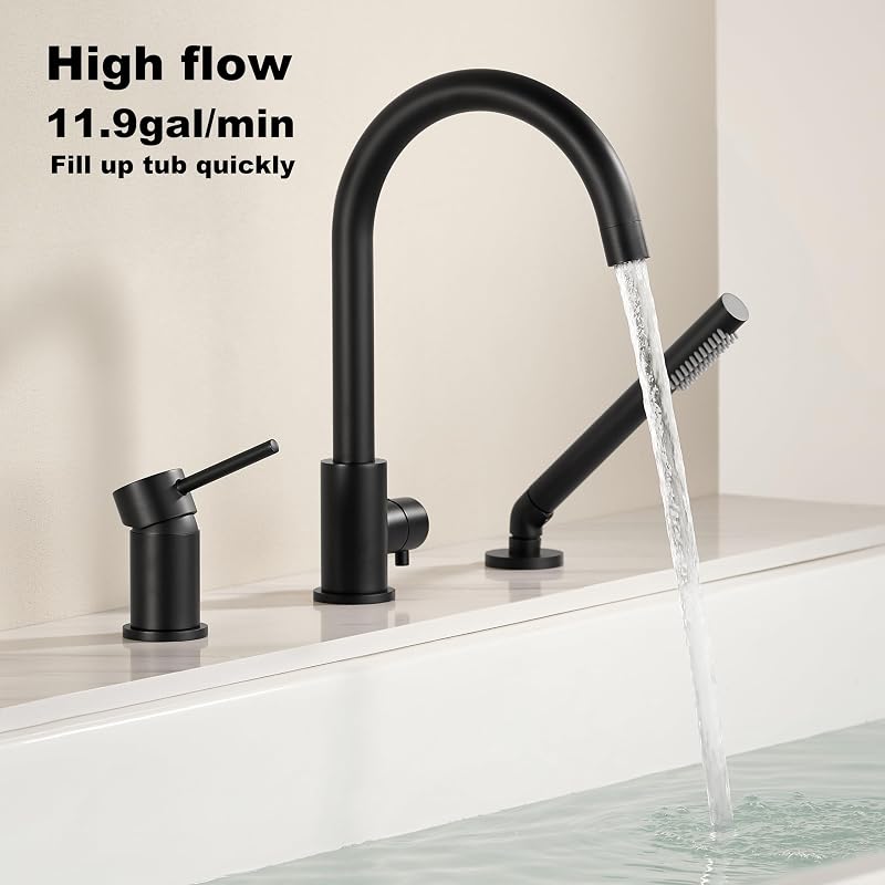 Grifo bañera montaje cubierta negro rociador