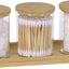 Soporte tocador con 3 frascos vidrio tapa accesorios baño