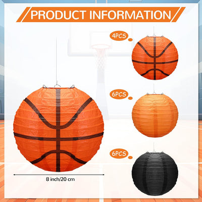 16 Faroles Baloncesto 8pulg Color Naranja y Negro Decoración Fiesta
