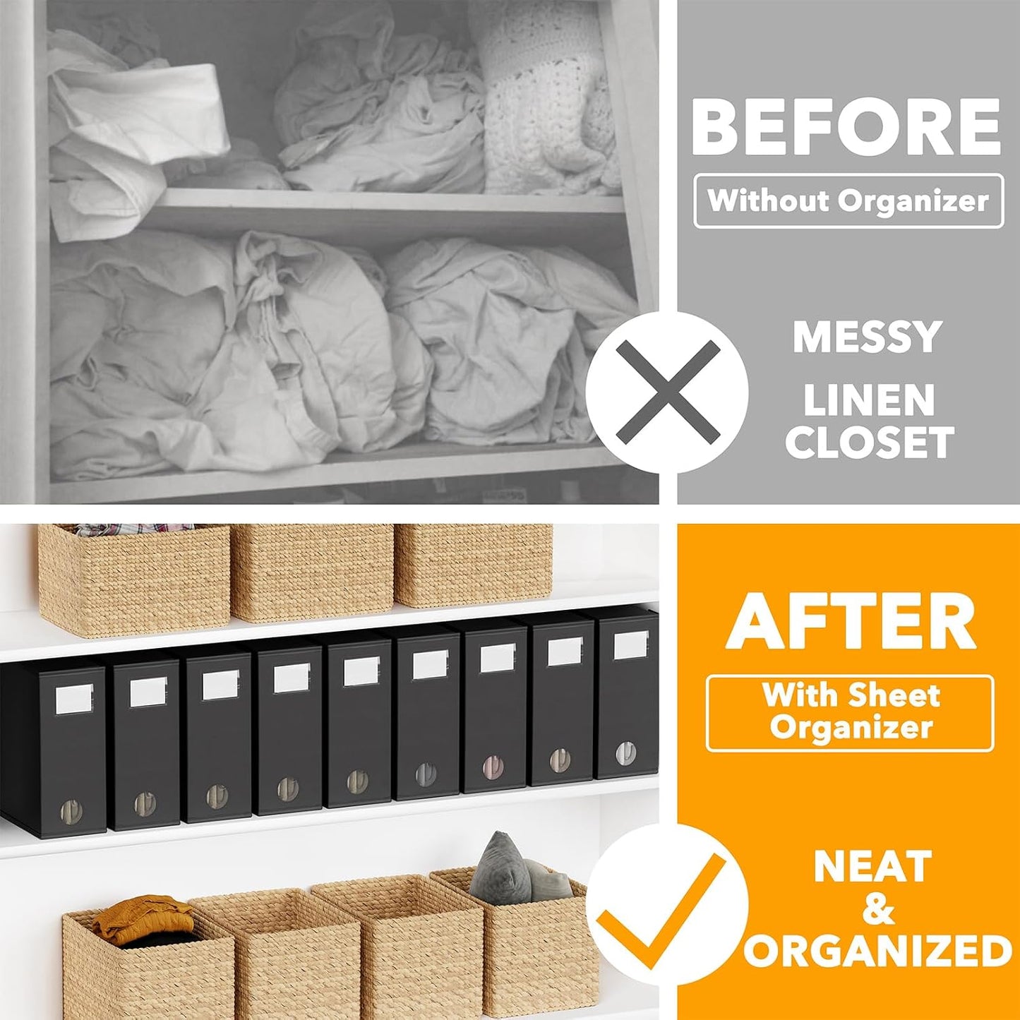 Organiz. sábanas plegable con ventana para armario 9 pzas