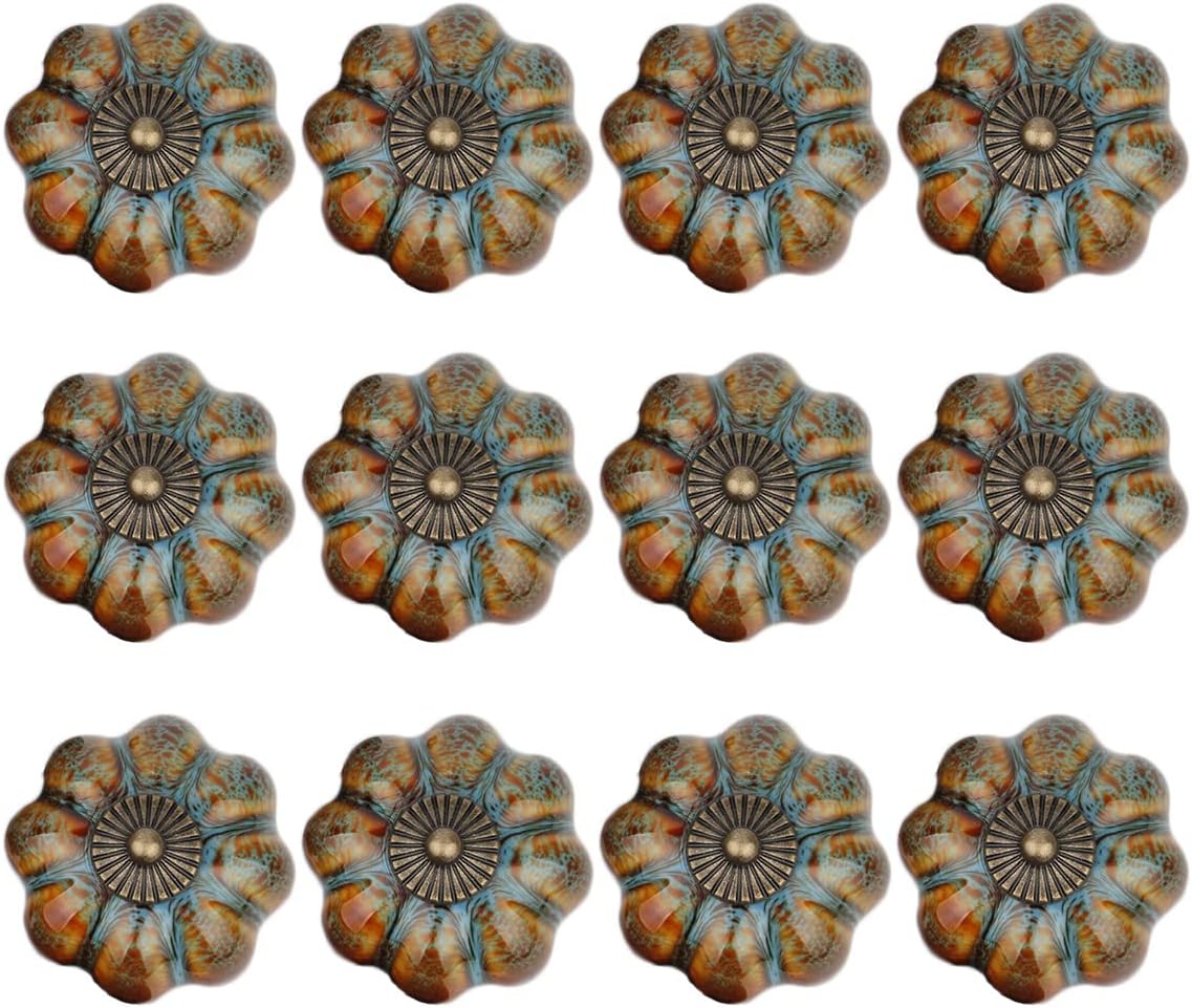 12 Pomas Cerámica Vintage para Gabinetes Azul