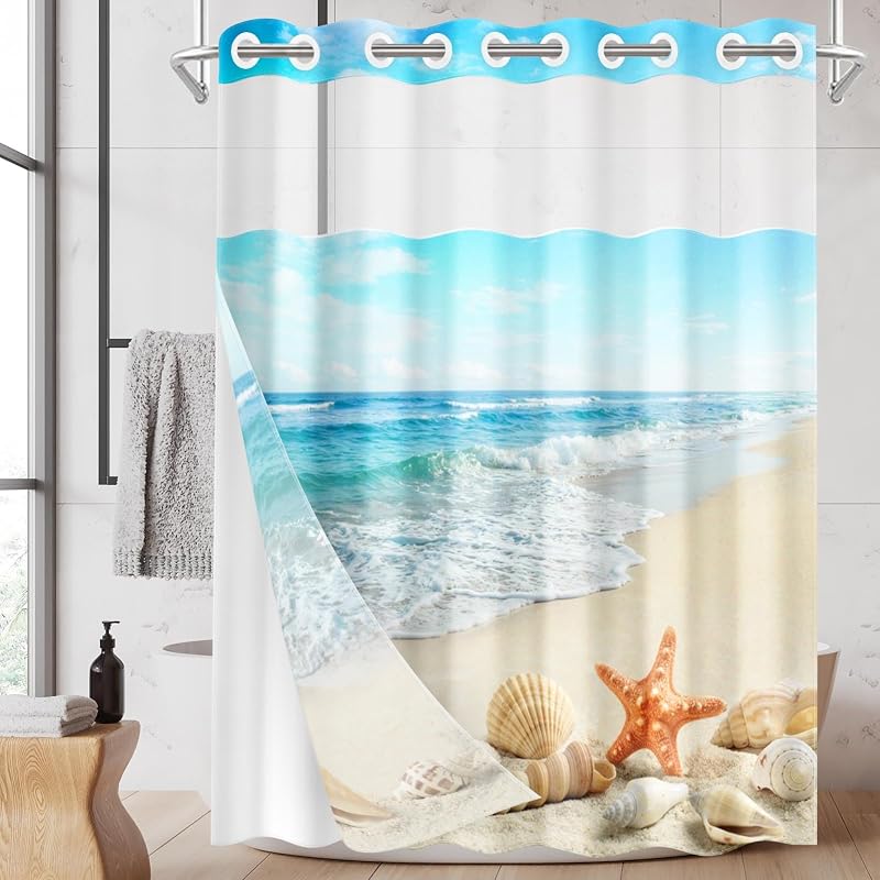 Cortina ducha estrellas playa doble capa impermeable
