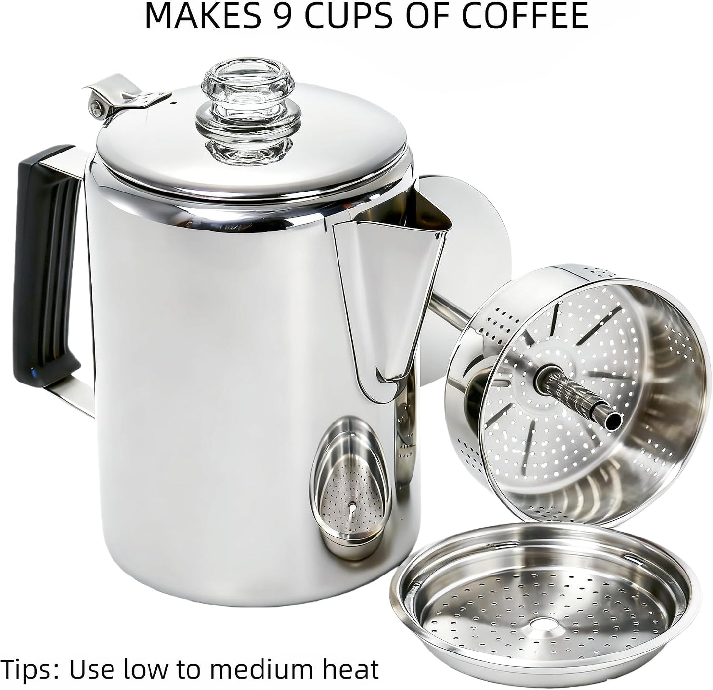 Cafetera acero inox para camping 9 tazas duradera