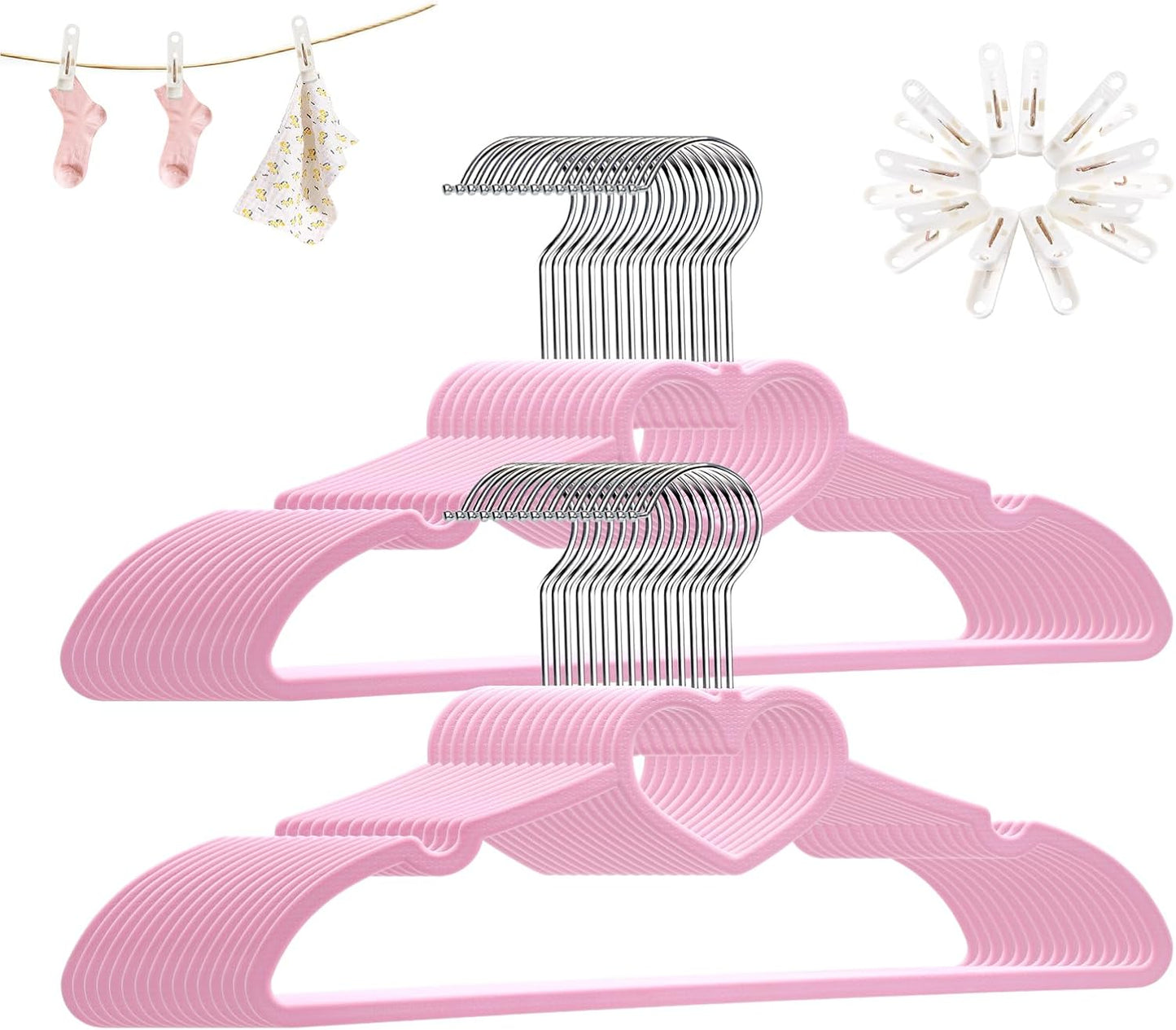 Perchas plástico set 30 color rosa giratorio
