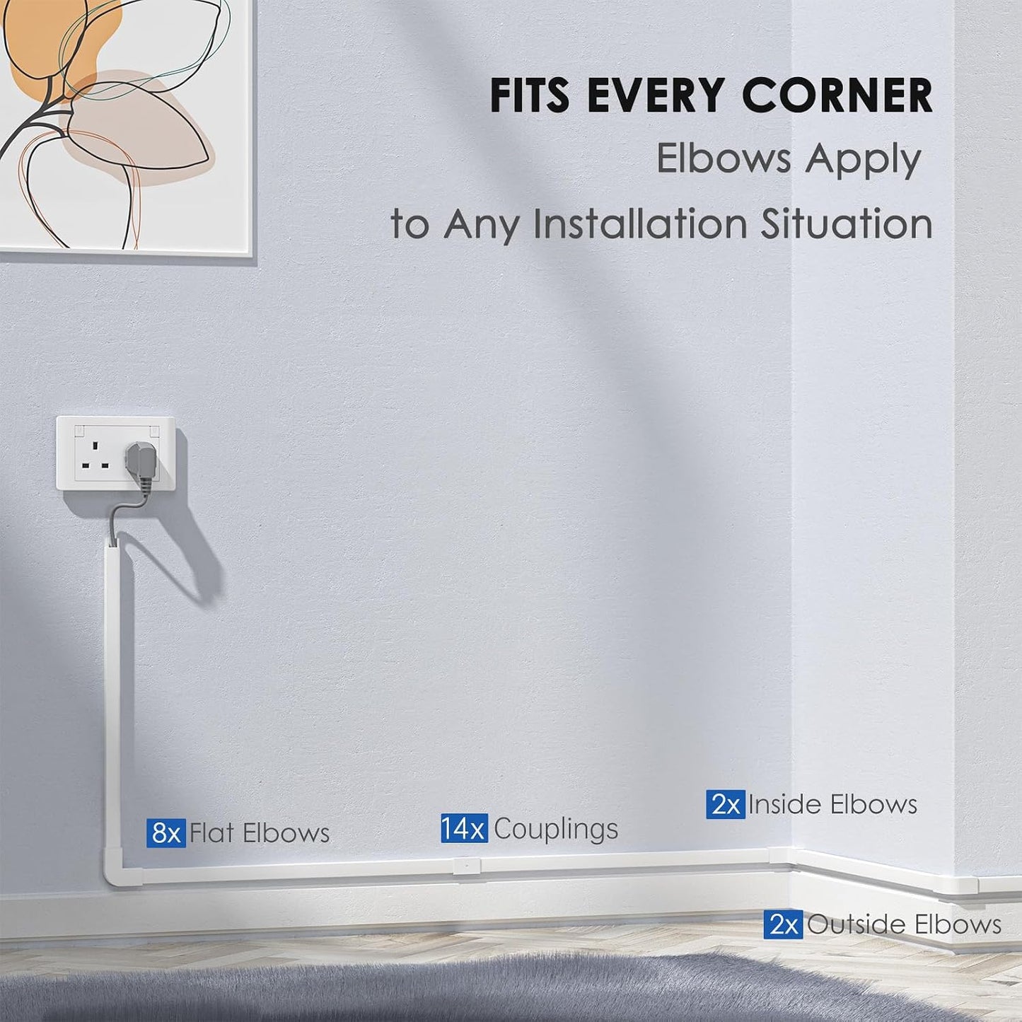 Ocultador cable 315pulg para pared pintable organiz.