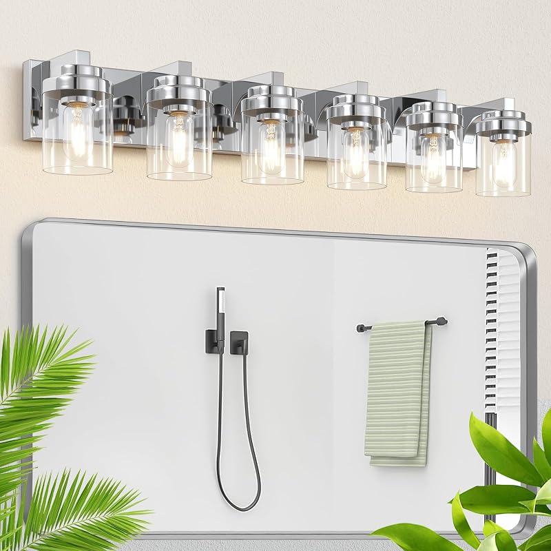 Lámpara tocad. baño 96.5cm 6 luces vidrio transparente