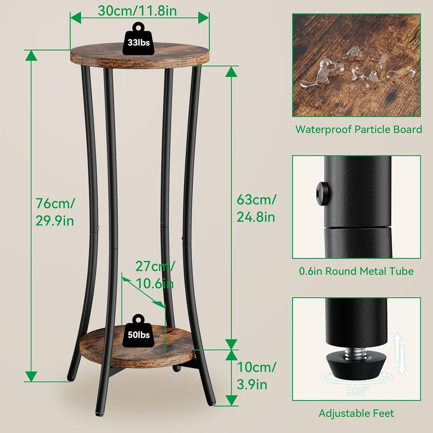 Soporte plantas 30pulg madera 2 niveles sala patio