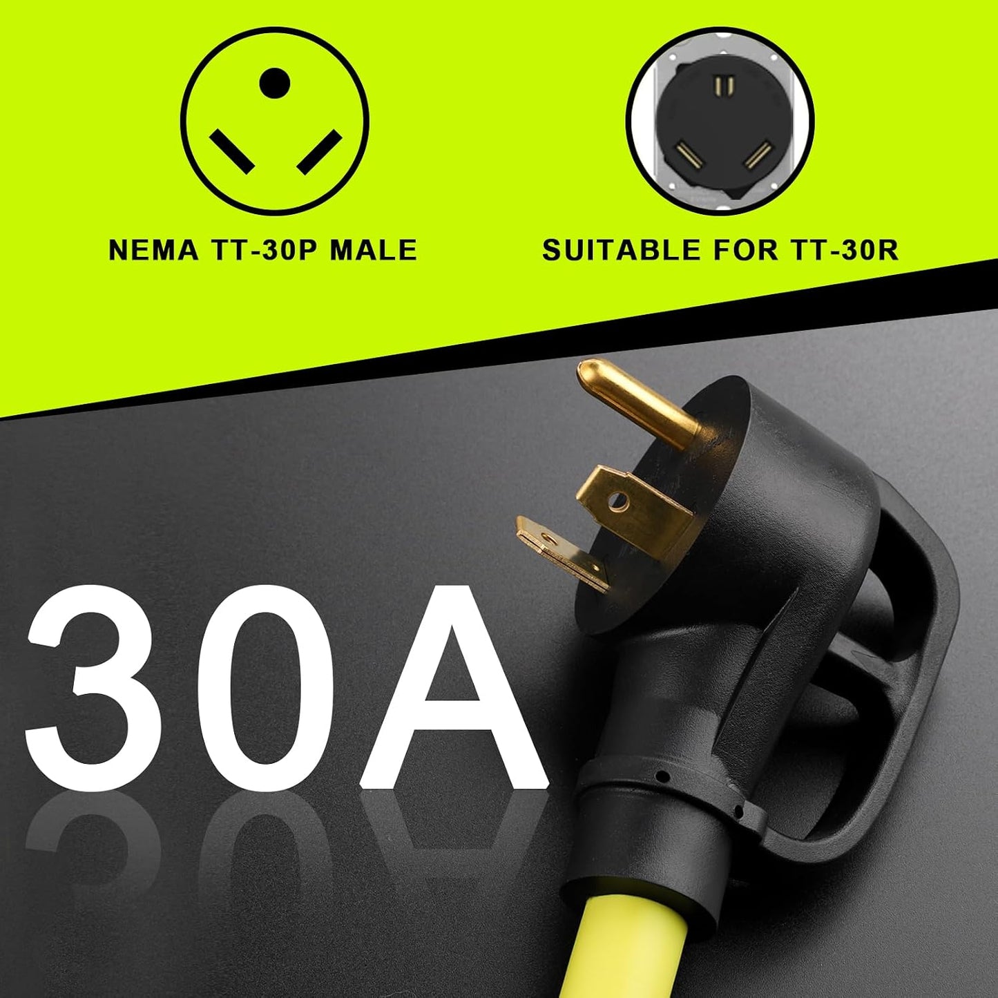 Cable adaptador RV 30A a 20A NEMA TT-30P a T-Blade