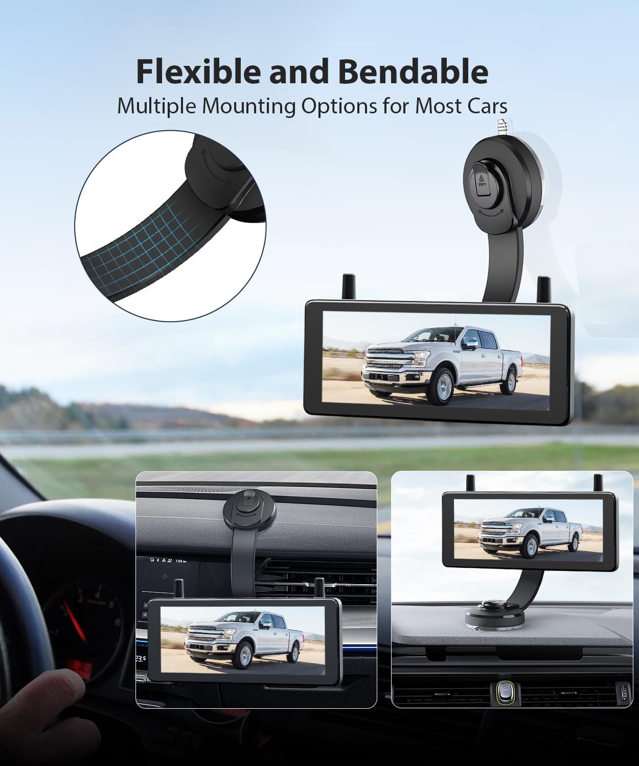 Soporte ventosa flexible para cámara respaldo 360°