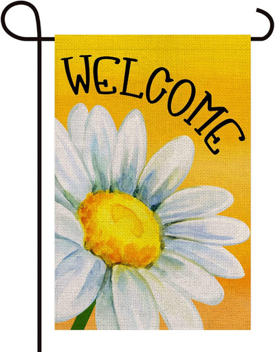 Bandera arpillera doble cara floral margaritas 12x18pulg amarillo