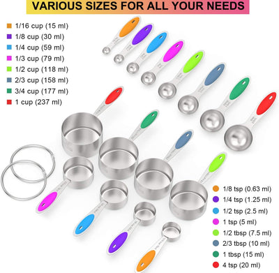 Set 16 Tazas y Cucharas Acero Inox con Mango Silicona