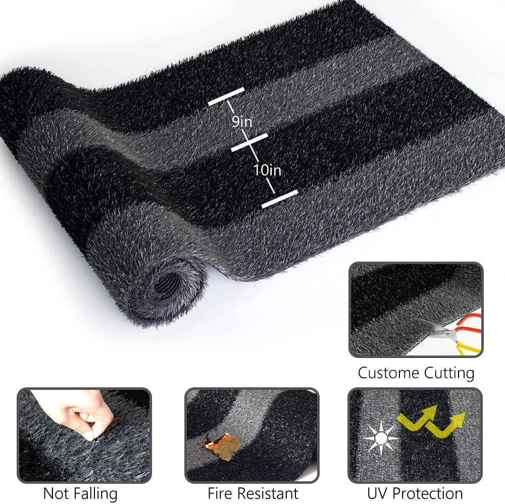 Alfombra césped artificial 6x8ft color negro gris rayas