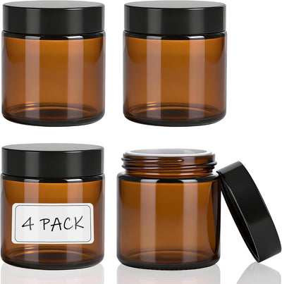 Tarros vidrio ámbar 4oz con tapas para cosméticos set 4