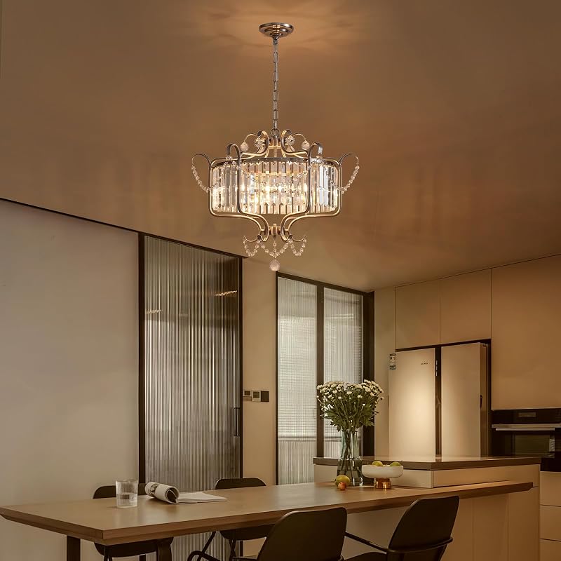 Candelabro moderno de cristal 6 luces níquel cepillado