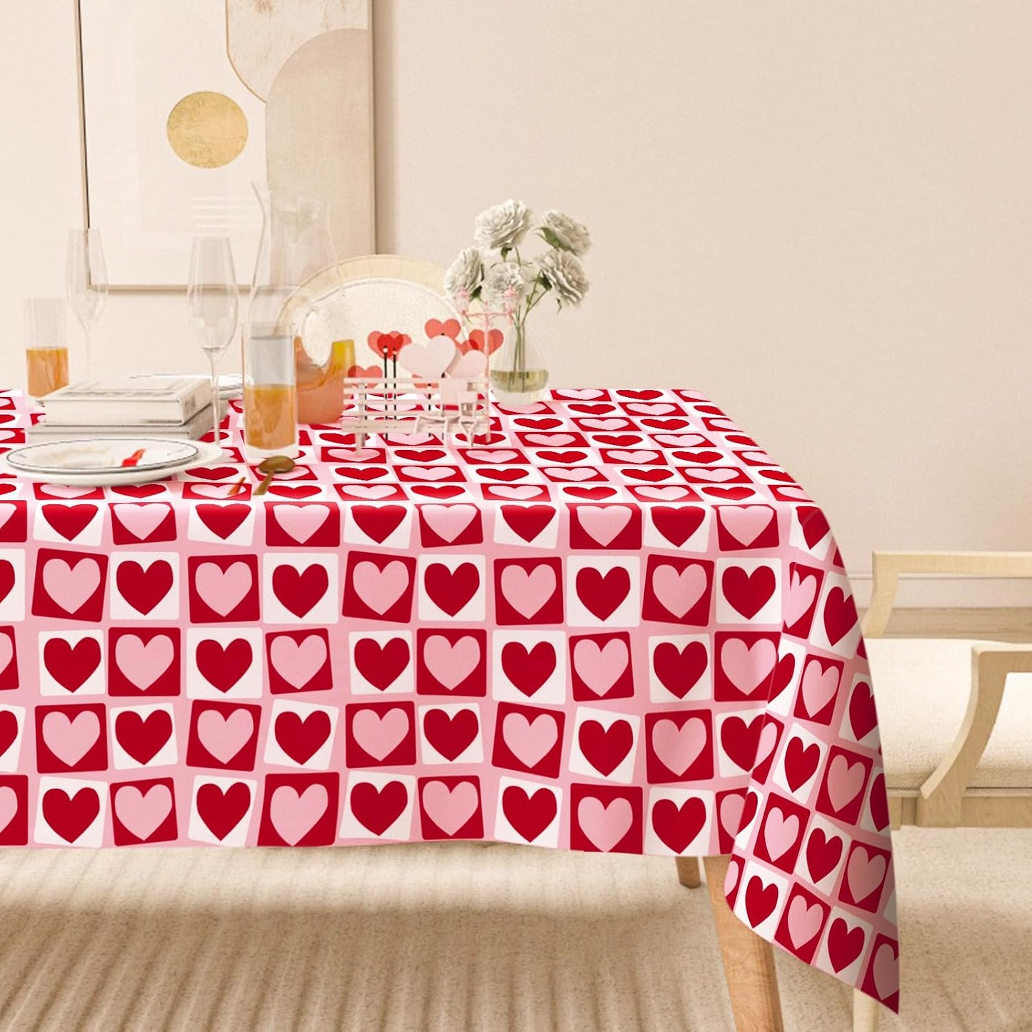 Mantel rectangular corazones rojos y rosados 60x84pulg