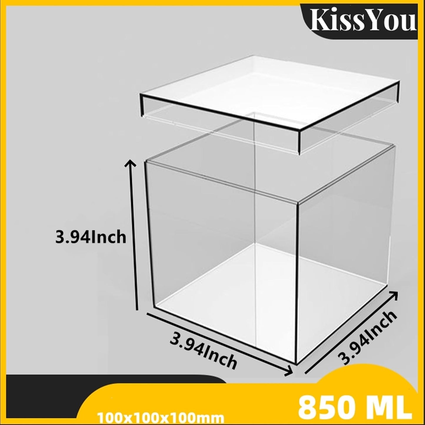 Caja acrílico 4x4x4" transparente con tapa