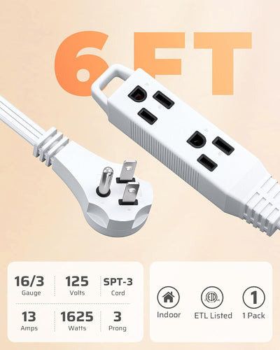 Cable extensión plano 6ft 16/3 SPT-3 3 tomas 13A 125V blanco