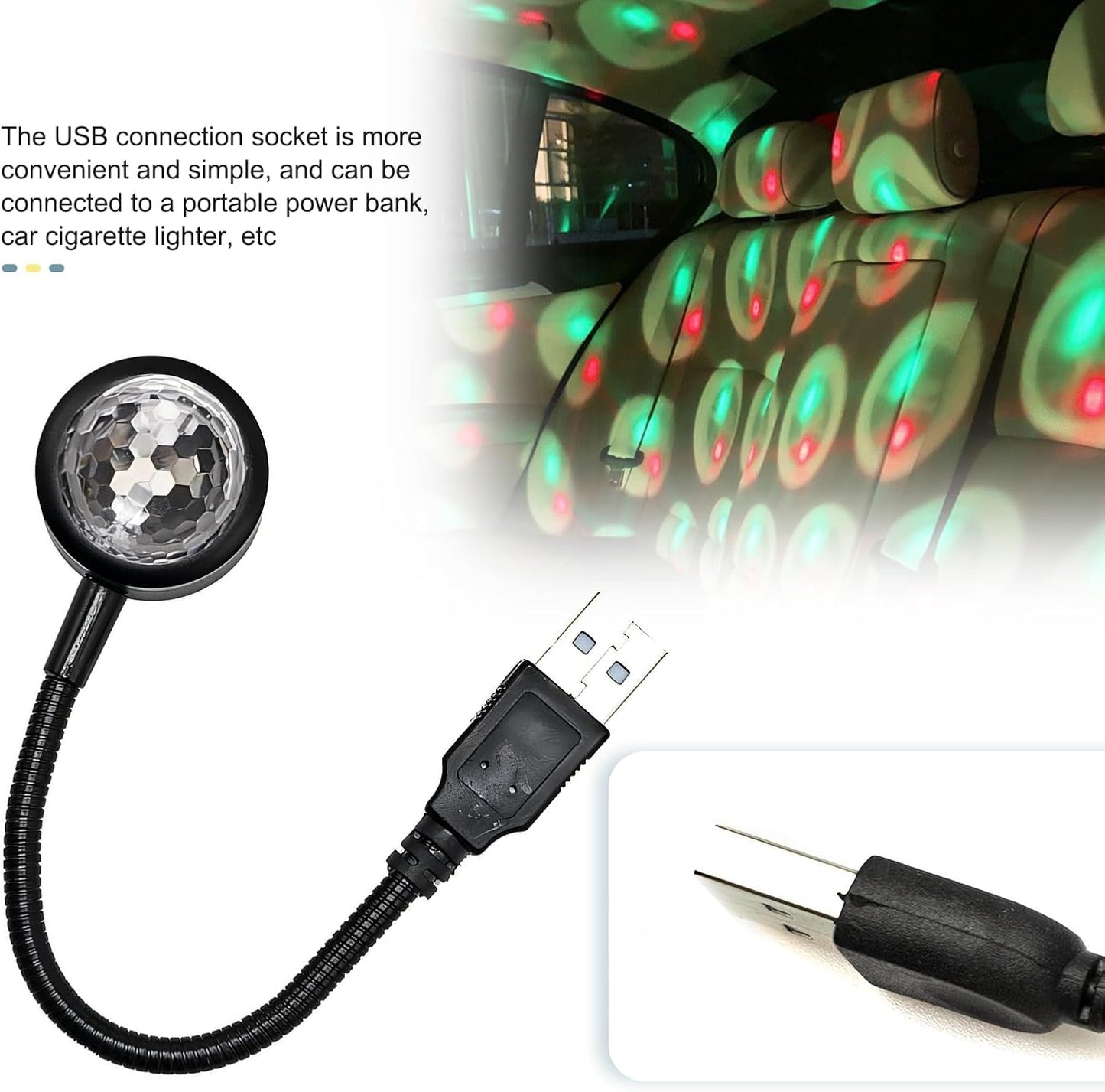 2 Luces USB Auto Control Sonido Luz Ambiental RGB 9 Modos