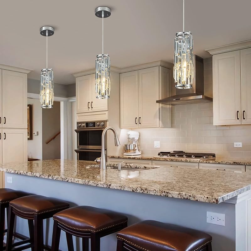 Lámpara colgante moderna cromo cristal cocina