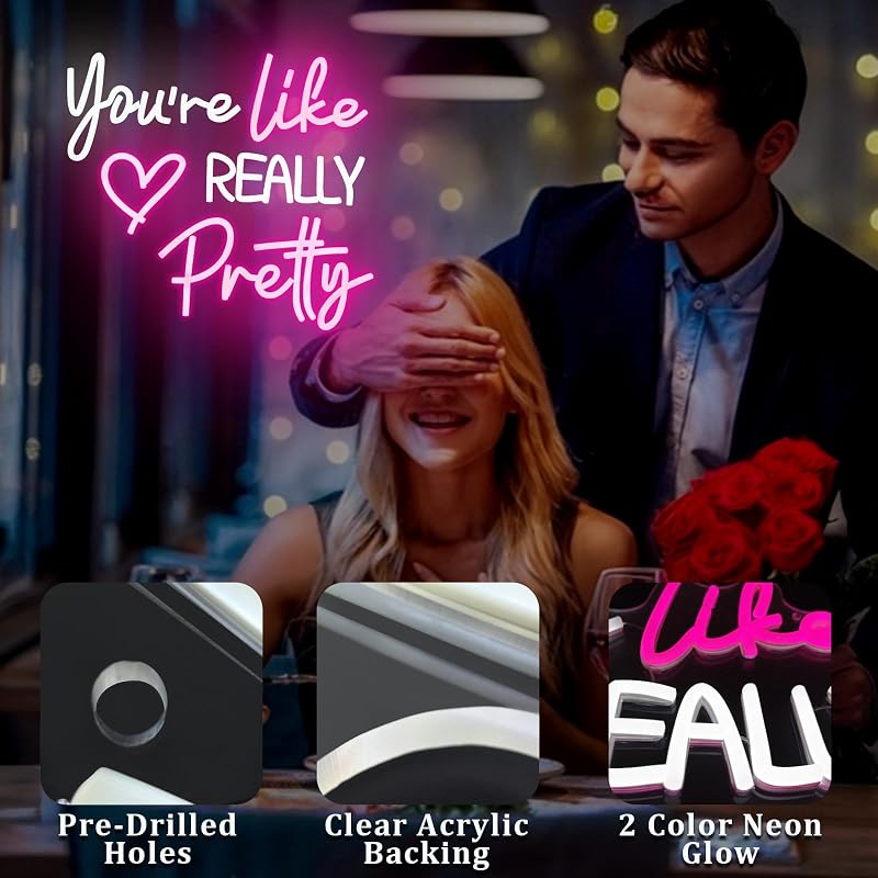 Letrero neón rosa LED con texto You're Like Really Pretty